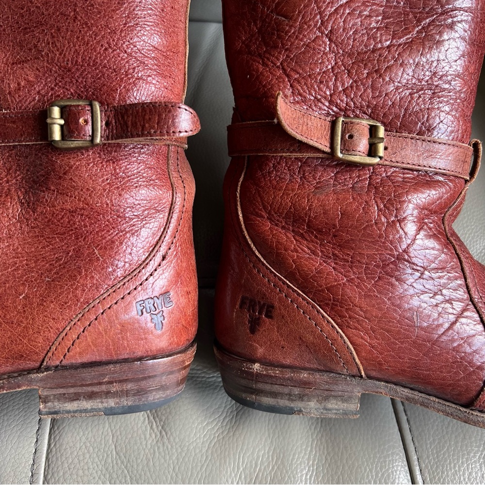 Vintage Frye Riding Boots Sz 7 M Dorado Knee High Redwood Pull On 77563 Spain - Picture 11 of 14